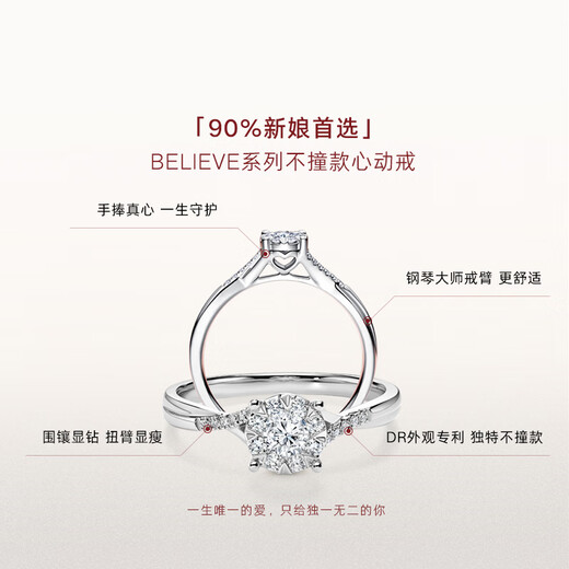 
DR spot light proposal diamond ring platinum ring BELIEVE wedding ring female gift anniversary Chinese Valentine's Day gift [80% of users choose] a small amount of spot 14 points F color VS2