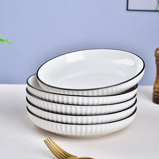 Sujiang tableware home set bowls and plates simple rice bowls and plates set pure white underglaze ceramic bowl for microwave oven 8-inch plate (Yamada) 6 pieces