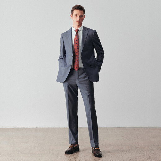 By Creations Pure Wool Textured Suit Men's Business Single-breasted Professional Commuting Formal Groom Wedding Dress Light Blue 48 For trousers size, please consult customer service for remarks