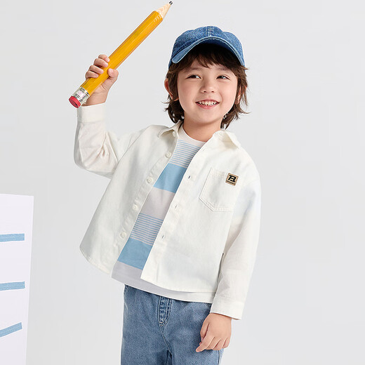 Balabala children's clothing children's shirts for boys and girls 2025 new spring and autumn lapel plaid shirts parent-child college style tops trendy white 10101-208325102202 150