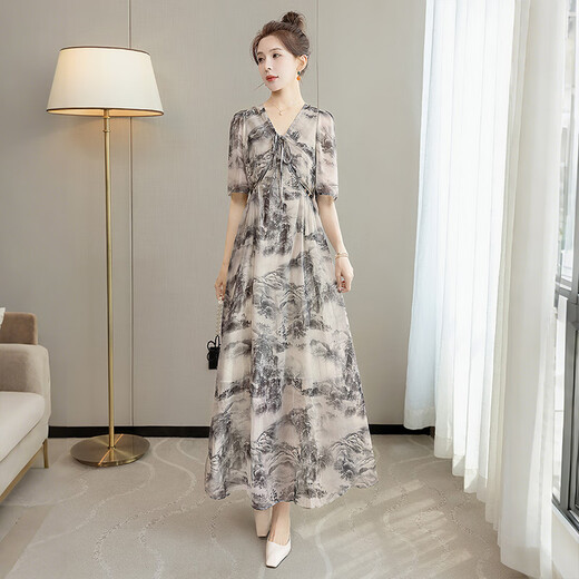 Cypress Vestido de cintura alta 2025 Summer NUEVA FURSA Long Long Long Vango de empalme elegante Falda impresa