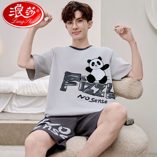 
Langsha men's pajamas summer pure cotton short sleeve shorts thin cartoon cute teenager large size boys' home clothing suit Daimeiya-6627 L small size L code (90-110Jin [Jin equals 0.5 kg])