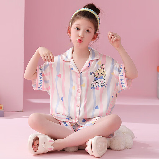 诗茹梦春夏季翻领女孩女童夏季套装家居服冰雪丝卡通款开衫睡衣儿童短袖 6629#（彩虹小马） 165 L码 160-165CM 100-115斤