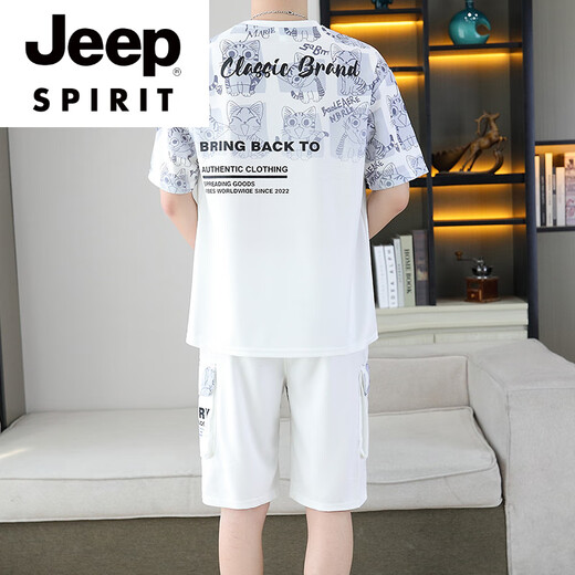 JEEP SPIRIT2025夏季新款短袖套装男青年百搭短裤休闲运动两件套渐变色男装 6187蓝色 M