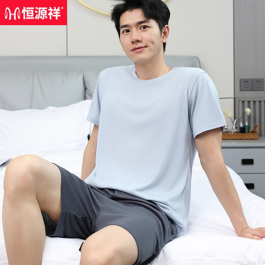 恒源祥男士睡衣夏季棉质短袖套装中青年加肥加大码宽松薄款半袖家居服男 9929【H系列男短袖短裤套装】 4XL 【180-200斤】