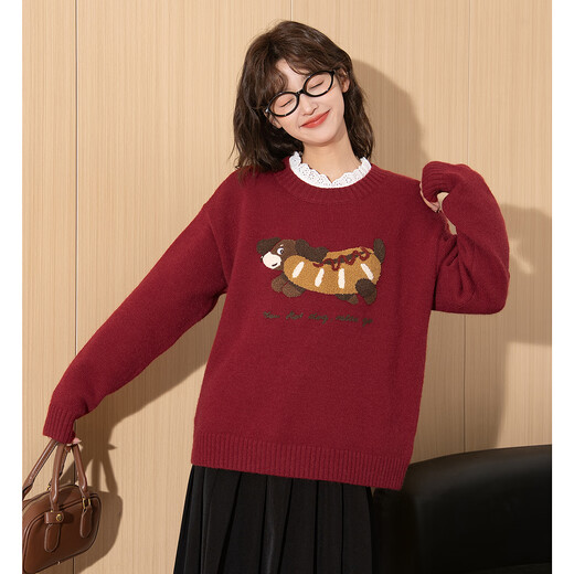 Tangshi 2025 Autumn and Winter Women's Round Neck Large Pattern Towel Embroidered Sweater on the Chest