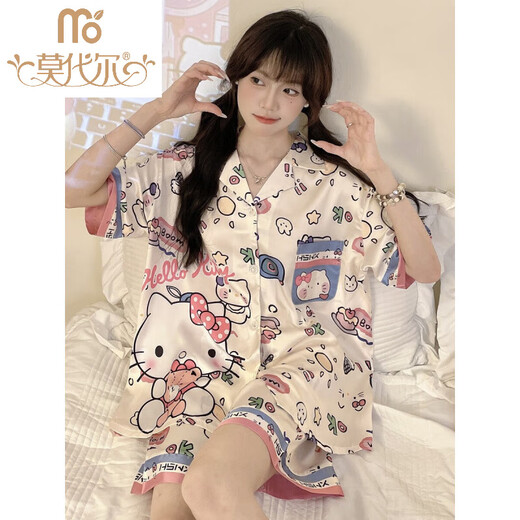 莫代尔睡衣女款夏季仿丝.稠薄款学生可爱甜美卡通冰丝短袖家居服夏天套 #YX-9214 M [75-98]斤