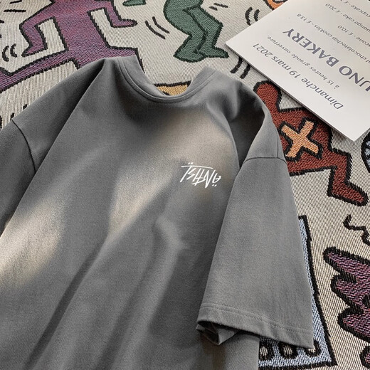POUM Kurzärärmig reines Baumwoll-T-Shirt Herren Sommer Übergroße halbärmelige Basishemd runden Hals Einfacher und vielseitiger Herren-Top CQS-1479 White M.