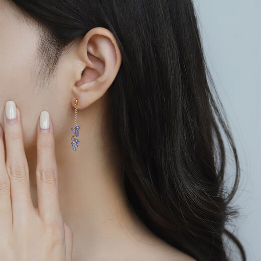 DL 1998 Fat Donglai same style tanzanite earrings lavender earrings natural tanzanite 925 silver original handmade pine wood gift box packaging