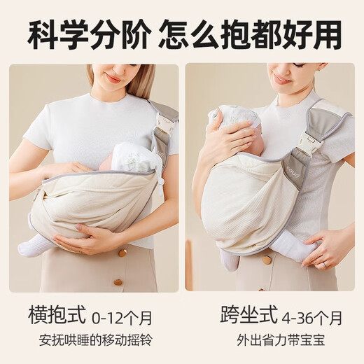 洽苒【德国】抱娃神器解放双手新生婴儿背带外出前抱式背娃小月龄 华夫格灰-透气款