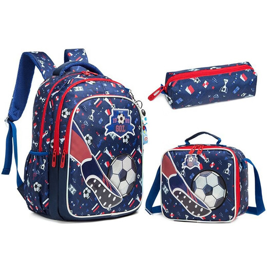 
Danfimy cute cartoon elementary school student schoolbag 17-inch backpack three-piece set burden reduction backpack men and women children meal bag 12805-3 football