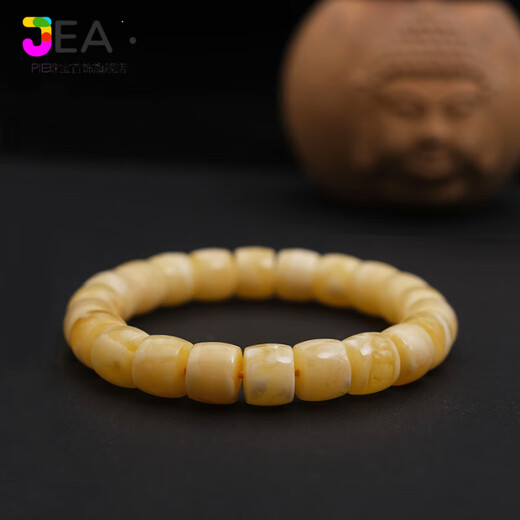 JEA · PIE胖东来品质蜜蜡手串男天l然琥珀款俄料鸡油黄直切桶珠子单圈手链 12.5mm【证书编号4486】黄白花