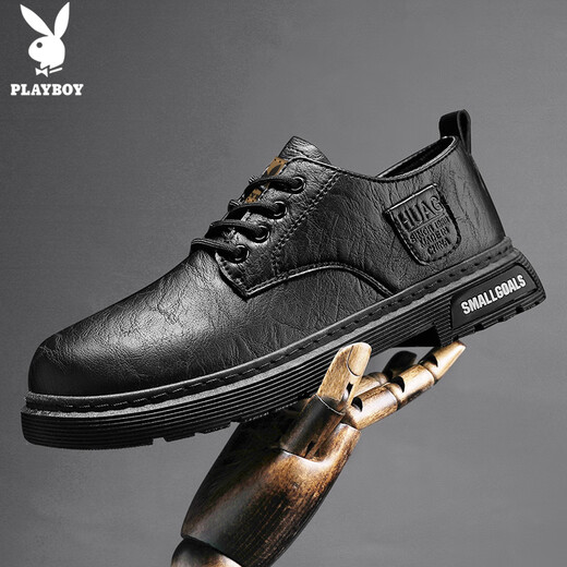 Playboy (PLAYBOY) leather shoes for men 2025 autumn and winter formal shoes business casual shoes workplace lace-up wedding leather shoes and boots black 41