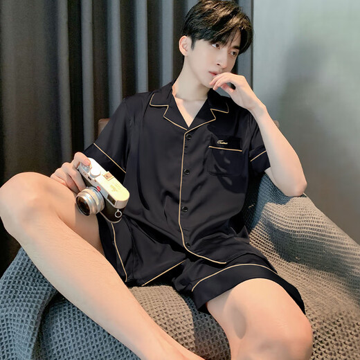 雅鹿睡衣男夏季夏天薄款冰丝短袖青少年可外穿男士2025新款家居服套装 12532【云朵棉绉布款】 2XL (建议身高180左右，体重15