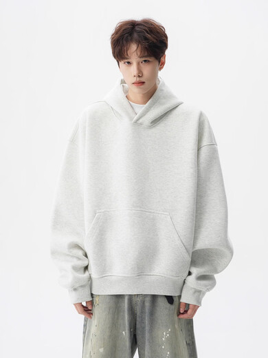 OEMG heavyweight 400G velvet thickened hooded sweatshirt for men in autumn and winter American high street jacket trendy brand loose hoodie black XL recommended 110-130Jin Jin equals 0.5 kg