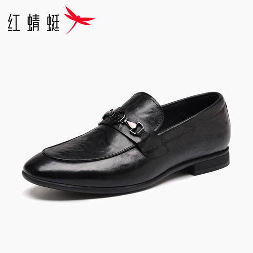 Red Dragonfly men's shoes business leather breathable soft sole formal leather shoes men's slip-on loafers WLA350621 black 41