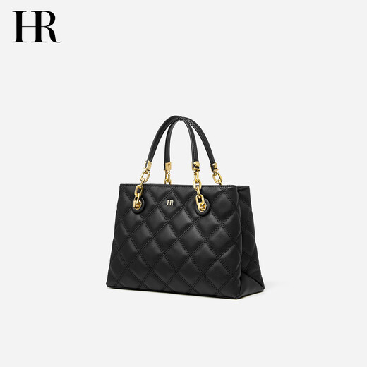 
HR Helena Bag Women's Bag Simple Fashionable Handbag Women's Head-Layer Cowhide Diamond Single-Shoulder Crossbody Bag Chinese Valentine's Gift Black + Gift Box Packaging