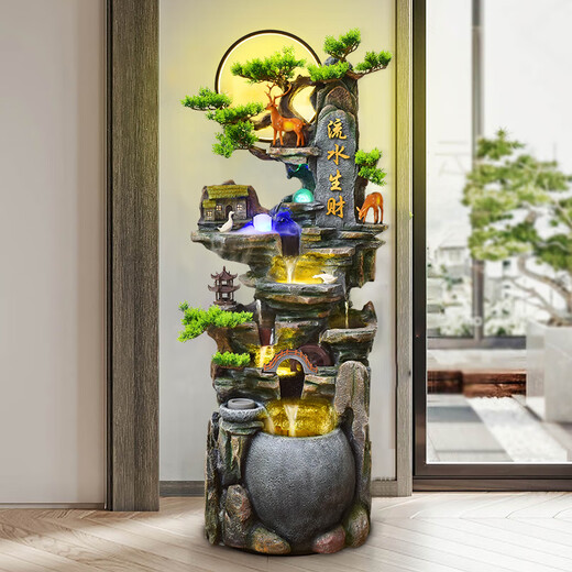 Pangdonglai Qualität großflächiger Bodenstockstockfließung Wasserbrunnen Ornamente Wohnzimmer Cash Feng Shui Rad Luftfeuchter Gaoshanxu 9902s klein 70 cm