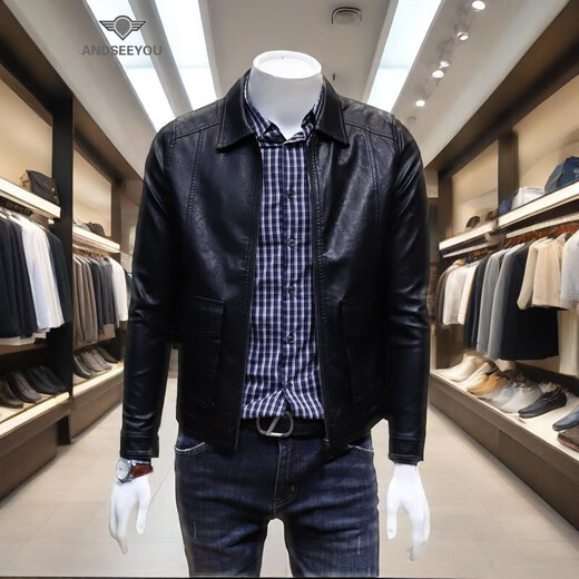 ANDSEEYOU 潮牌男士皮衣 2024秋冬新款英伦风潮流修身青年皮夹克外套男装 QCW-3004-7155款 黑色 2XL
