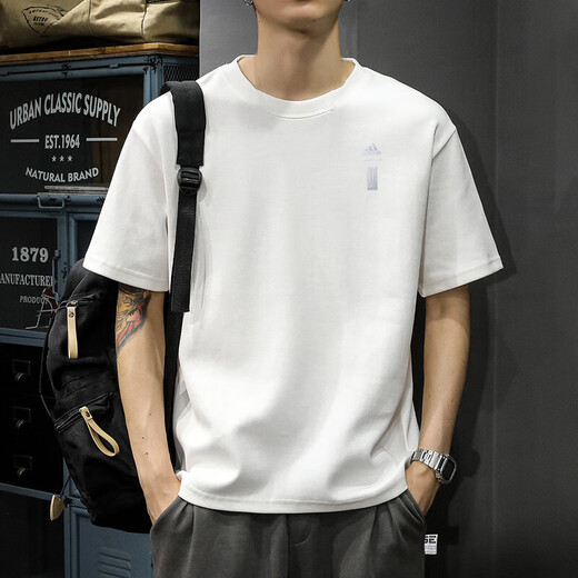 Adidas (adidas) white short-sleeved men's summer Wuji sportswear pure cotton loose breathable casual T-shirt IW1518 S 120-135Jin Jin equals 0.5 kg