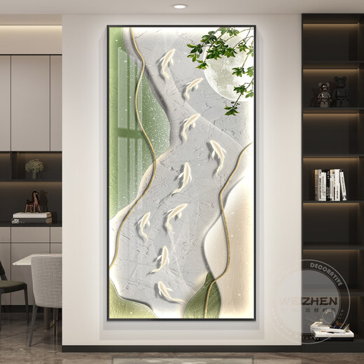 ZOCI porch hanging paintings are facing the entrance door with high-end sense with lights led with lights Jiuyu Picture Light luxury entrance entrance door decoration painting HJ-6625 Light luxury gold 120*240 cold white light intelligent insert