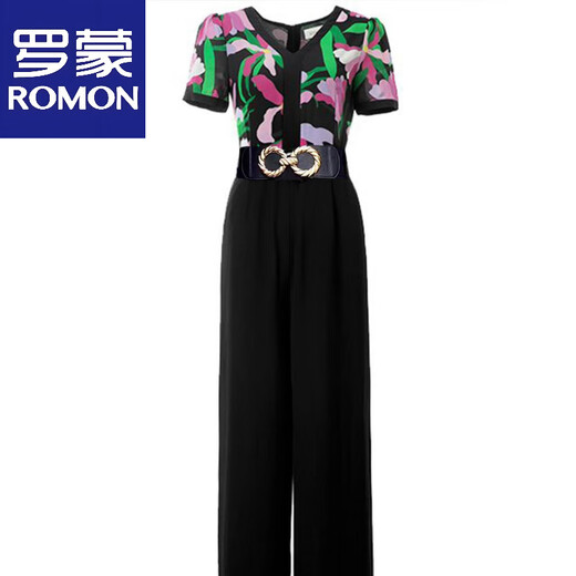 罗蒙（ROMON）长款连体裤女夏2025年新款小香风气质名媛一体式连衣裤 花色【不鎹腰带】 S 100斤内