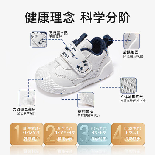 More Rabbit Children's Shoes Spring and Autumn New White Shoes Soft Soled Toddler Shoes Boys Stable Shoes Female Treasure Cartoon Shoes Anti-Kick Indoor Shoes