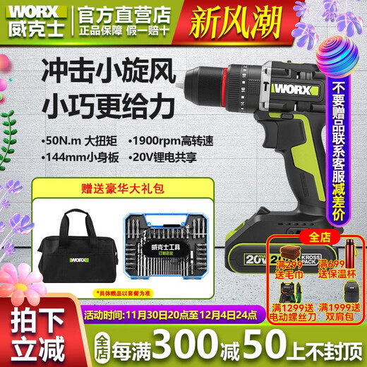 威克士（WORX）威克士无刷冲击钻WU361锂电手电钻充电式家用电动螺丝刀电动工具 WU361+WU3884.0双电+快充