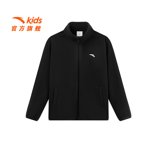 安踏儿童外套男女童装2025秋季新款舒适保暖时尚亲肤摇粒绒外套 基础黑-1 165