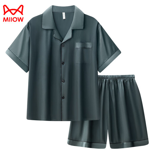 
Catman MiiOW men's pajamas summer solid color ice silk short-sleeved pants 2025 new style young boys summer thin home clothing set G723 2XL (suggested height 180-weight 150-