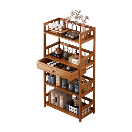 Baizhong tea rack storage rack bamboo non-solid wood tea rack storage cabinet living room small Bogu rack tea room multi-layer tea set rack three-layer simple style 50 long