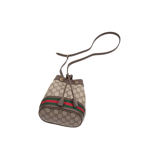 Gucci (Gucci) Ophidia Retro Old Flower Logo Striped Gurting Drawschnall -Leinwand Leder -Eimer -Tasche Crossbody -Umhängetasche Basis -Pack (Bag + Staubbeutel)