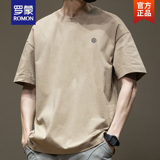罗蒙（ROMON）潮流美式短袖T恤男夏季棉质圆领百搭休闲2025新款宽松港风T恤 白色 1365短 袖 棉 S 【建议80 110斤】