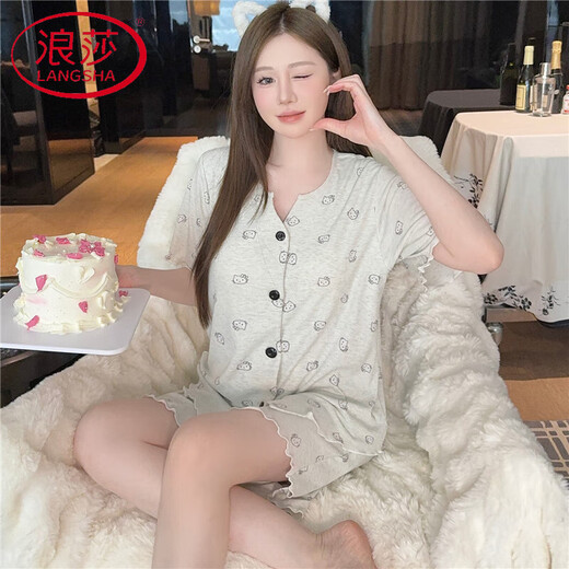 Pajamas modales de Langsha (Langsha) con almohadilla para el pecho para mujeres delgadas de manga corta de verano para mujeres Conjunto de ropa para el hogar transpirable externo simple 838 m [tela modal fría]