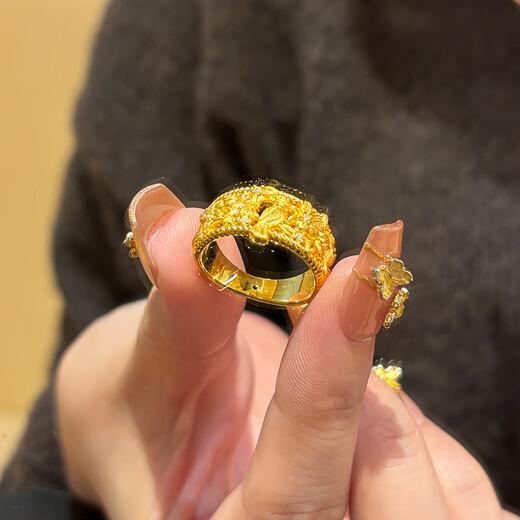 Sea Rover Gold Magpie Climb Ring for Women 999 Pure Gold National Style Happy Eyebrow Closed Ring Ring Birthday Gift for Girlfriend Gold Magpie Climb Ring Default No. 12 Gold Weight Approximately 3.06g