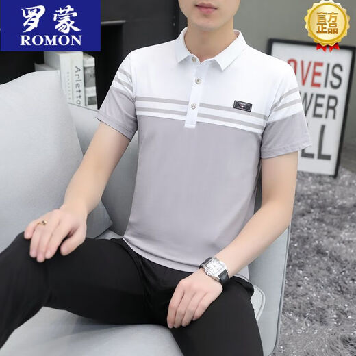 罗蒙（ROMON）夏季T恤男士夏季短袖翻领t恤韩版修身棉质休闲衫男装半袖潮流上衣 733黑色 2XL 180