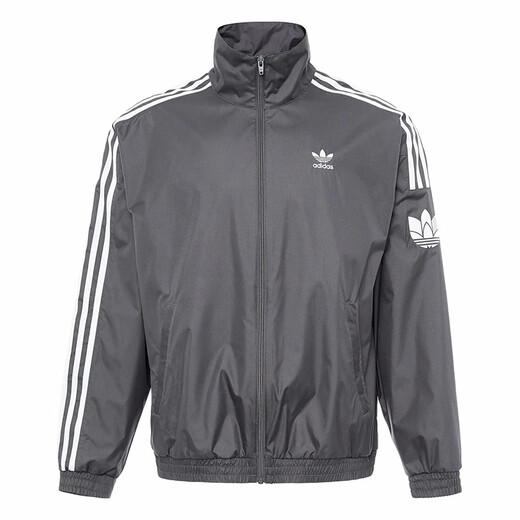 
ADIDAS Adidas Jacket Men and Women Three Stripe Sportswear Retro Loose Windproof Cardigan Three-Leaf Crock Stand-Link Jacket JI7533 Dark Gray M