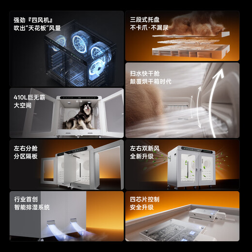 Jirpet Caja de Secado para Mascotas Cplus Caja de Secado Inteligente para Perros Grandes y Medianos Doble Control Doble Apertura Baño para Perros y Gatos 410 Litros Doble Control Doble Apertura-C-Plus