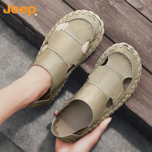吉普（JEEP）男士凉鞋2023年夏季新款高端休闲防滑厚底凉拖鞋外穿运动沙滩鞋男 12033 HY 黑色 39
