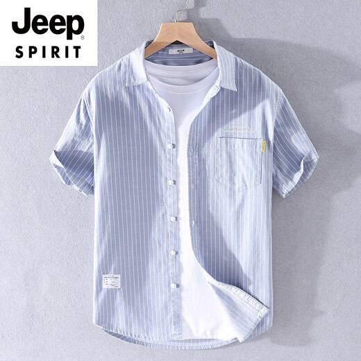 
JEEP SPIRIT Men's Striped Short Sleeve Shirt Summer Thin Loose Top Japanese Trendy Cotton Casual Half Sleeve Shirt 9721 White M Jin [Jin equals 0.5 kg] About