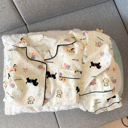 Kairuihu pijama para mujeres en primavera y otoño nuevo yunduo algodón delgado lindo cárdigan de encaje pantalones de manga larga Juego de ropa para el verano 6627 estrella y luna lunes de polka-yuntu algodón pantalones de manga larga M (80-95Jin [Jin equivale a 0.5 kg])