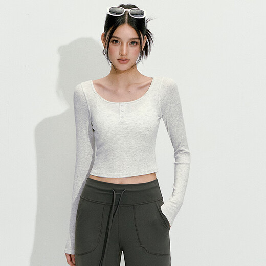 LULULMCCTN long-sleeved yoga top women's Pilates professional training tight slimming running sports fitness T-shirt blue linen L