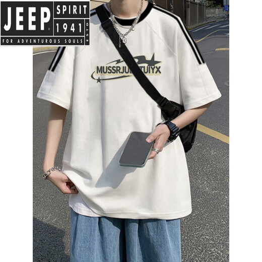 Jeep Spirit American Retro Kurzärärmelte T-Shirt Herren Sommer 2025 Neues loses Design Nische japanische Ins-Top [3899* Lion Dance] Weiß M 85-120jin [Jin ist gleich 0,5 kg]