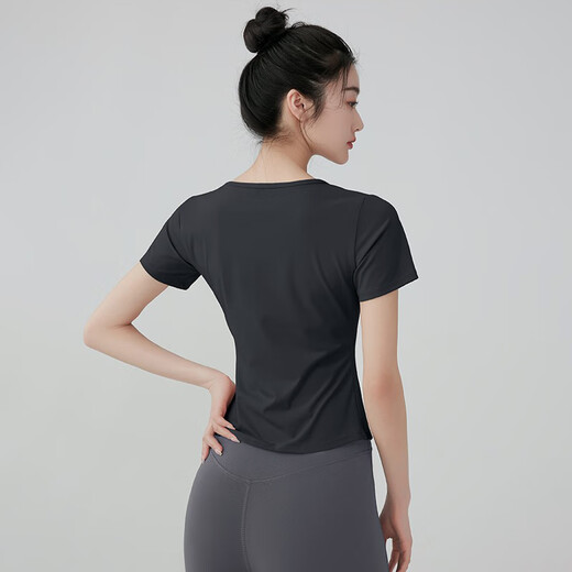 Zhenxiqi yoga wear women's tops sports short-sleeved T-shirt 2025 with chest pad breathable slim Pilates running fitness wear black with chest pad L recommended 105-120 Jin Jin equals 0.5 kg