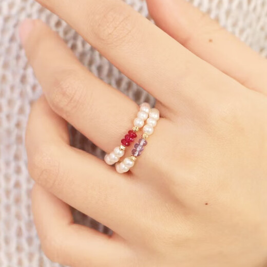 Chili 2025 Fashionable Aurora Freshwater Pearl Ring Tanzanite Ruby 18k Gold Small Gold Ball Gift Ring Size 11 A Set of Two Stacked 3-3.5mm