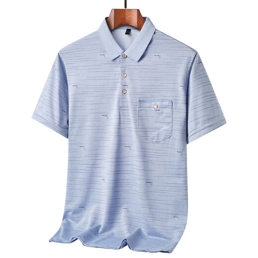 SEPTWOLVES [Father's Day Gift] New Summer Middle-aged Men's Lapel Short Sleeve T-shirt Thin Silk Men's T-shirt Loose 40 9855_Blue M 48_165_