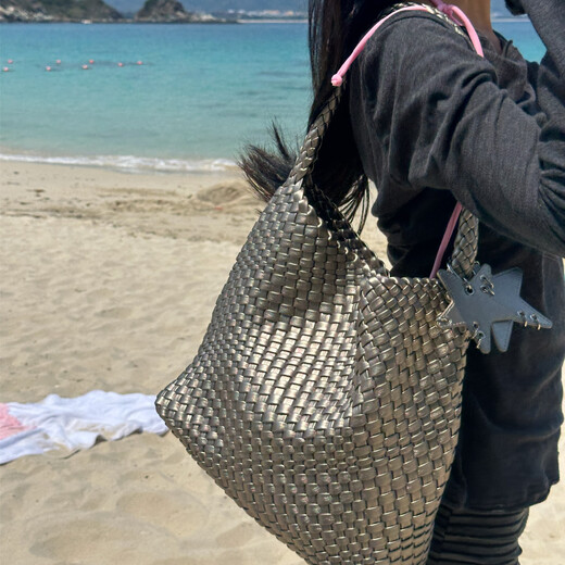 ECODAY编织托特包大容量通勤手提单肩包女包生日情人节七夕礼物送女友 鹅黄色（中号）