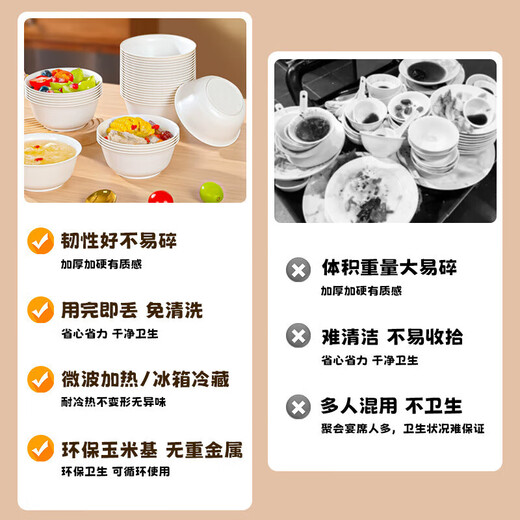 美厨（MAXCOOK）一次性餐具套装食品级环保可降解一次性碗筷勺子盘碟杯子桌布套装 餐具5件套大号 20份 MCPJ1049