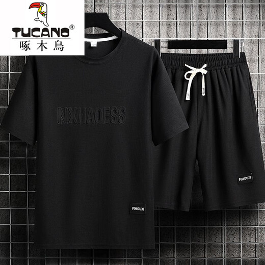 
Woodpecker Men's Summer Suit Teen Short Sleeve T-shirt Thin Ice Silk Two-Piece Set Casual Sportswear Five-Critical Shorts Pants [Set] 829 Gray L Recommended 110-130Jin [Jin equals 0.5 kg]