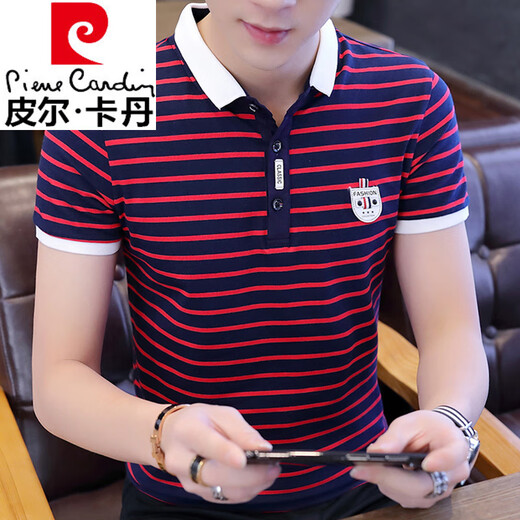 Pierre Cardin (pierre cardin) T-shirt à manches courtes pour hommes pur coton slim mode moulant pur coton tendance d'été rayé Polo nouvelle robe d'été W7029 blanc M 90-105Jin Jin est égal à 0,5 kg